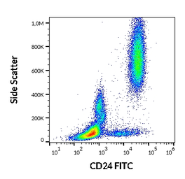 Anti-CD24 antibody [SN3] (FITC) used in Flow cytometry (FCM). GTX74946