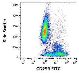 Anti-CD99 antibody [MEM-131] (FITC) used in Flow cytometry (FCM). GTX78313