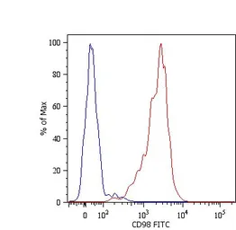 Anti-CD98 antibody [MEM-108] (FITC) used in Flow cytometry (FCM). GTX78326