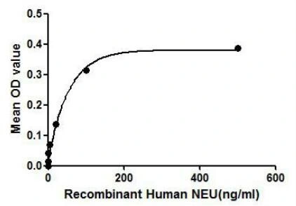 Functional ELISA analysis of GTX00129-pro Human NEU1 protein which can bind immobilized CTSA protein.