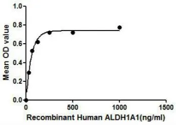Functional ELISA analysis of GTX00155-pro Human ALDH1A1 protein which can bind immobilized IL21 protein.