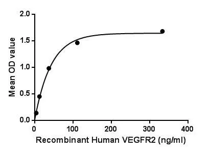 Functional ELISA analysis of GTX00258-pro Human VEGF Receptor 2 protein (active) which can bind immobilized VEGFC protein.
