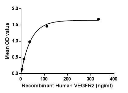 Functional ELISA analysis of GTX00258-pro Human VEGF Receptor 2 protein (active) which can bind immobilized VEGFC protein.