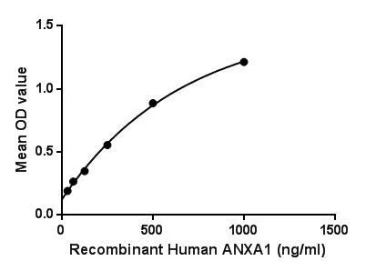 Functional ELISA analysis of GTX00274-pro Human Annexin A1 protein which can bind immobilized S100A11 protein.