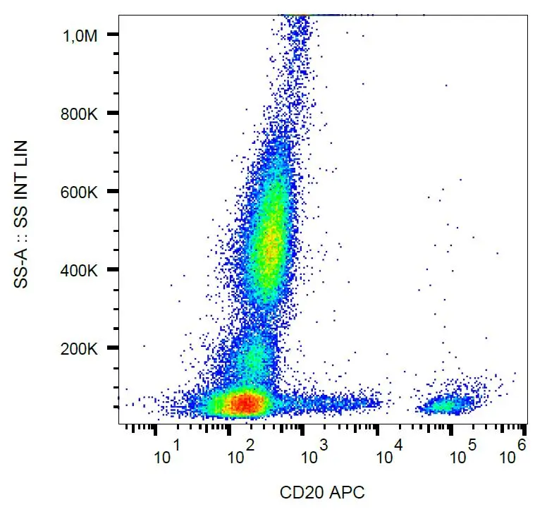 FACS analysis of human peripheral blood using GTX00466-07 CD20 antibody [2H7] (APC).