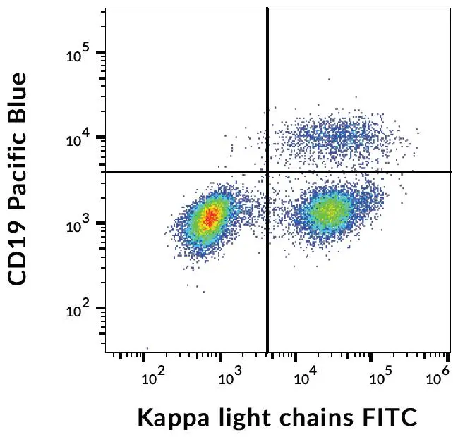 FACS analysis of human peripheral blood using GTX00506-06 Human kappa Light chain antibody [TB28-2] (FITC).