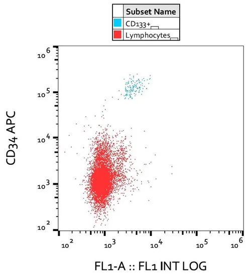 FACS analysis of human peripheral blood using GTX00508 CD133 antibody [293C3].