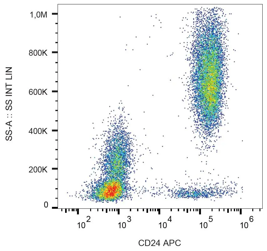 FACS analysis of human peripheral blood using GTX00597-07 CD24 antibody [SN3] (APC).