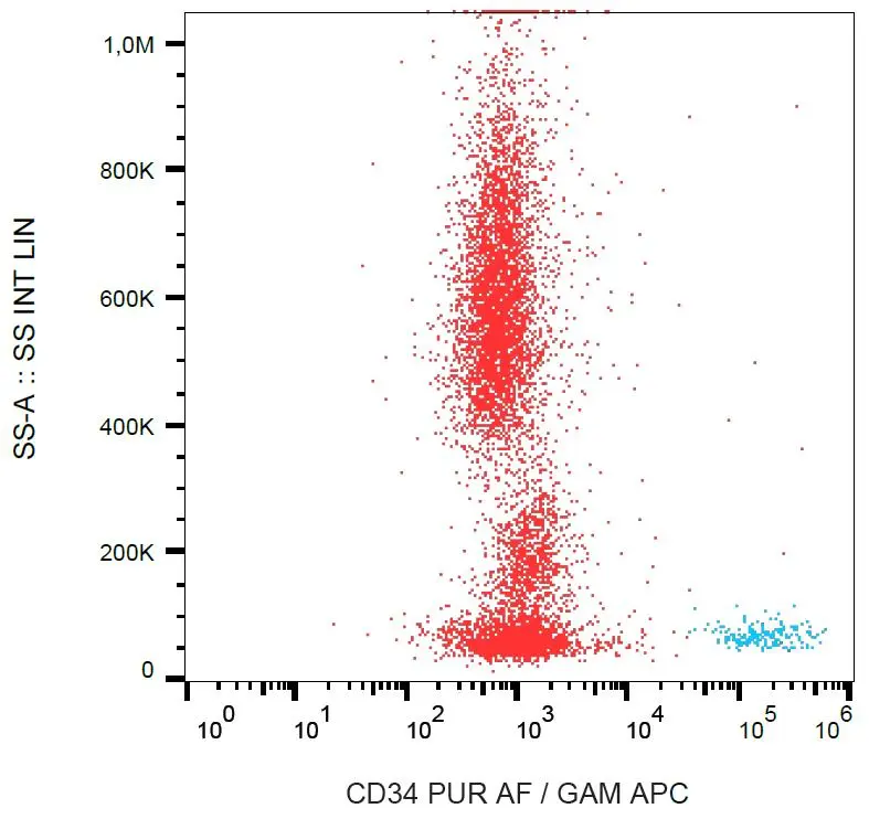 FACS analysis of human peripheral blood using GTX00618-00 CD34 antibody [QBEnd-10] (Azide Free).