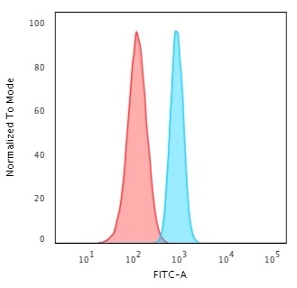 FACS analysis of HeLa cells using GTX02716 SPTBN2 antibody [SPTBN2/2894R]. Blue : Primary antibody Red : Isotype control