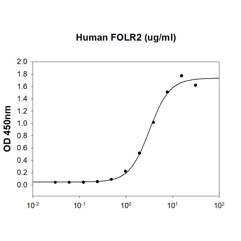 The protein binding activity was measured in a functional ELISA analysis of GTX02865-pro Human Folate Receptor beta protein which can bind immobilized Folic Acid-BSA. Immobilized recombinant Folic Acid-BSA : 10 microg/ml (100 microl/well) GTX02865-pro : ? 5 microg/ml