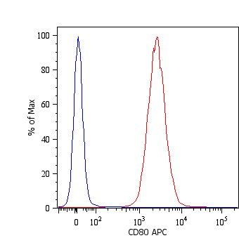 Surface staining of RAJI human Burkitt lymphoma cell line with anti-human CD80: APC (GTX78330).?Total viable cells were used for analysis Surface staining of RAJI human Burkitt lymphoma cell line with anti-human CD80: APC (GTX78330).?Total viable cells were used for analysis