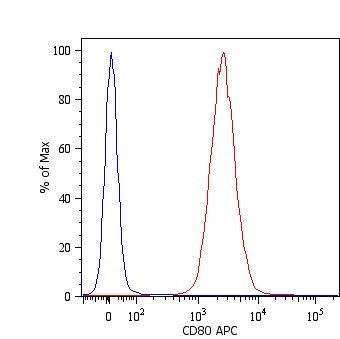 Surface staining of RAJI human Burkitt lymphoma cell line with anti-human CD80: APC (GTX78330).?Total viable cells were used for analysis