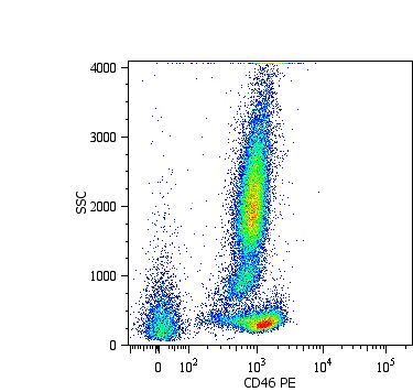 Staining of human peripheral blood lymphocytes with Mouse anti Human CD46:RPE (GTX75835)