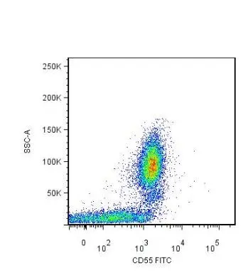 Surface staining of human peripheral blood leukocytes by mouse monoclonal anti-CD55 antibody?(GTX21422) Surface staining of human peripheral blood leukocytes by mouse monoclonal anti-CD55 antibody?(GTX21422)