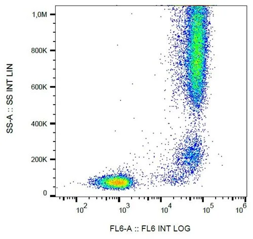 FACS analysis of human peripheral blood leukocytes using GTX27417-02 CD13 antibody [WM15] (Biotin).